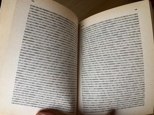 "Binary code on pgs. 104-05 of Microserfs, by Douglas Coupland"